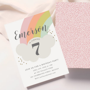 Pastel Regenbogenwolke Kinder Geburtstagsparty Einladung