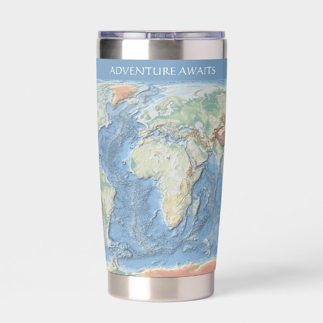 Pastel Relief World Map – Personalized Thermobecher (Rückseite)