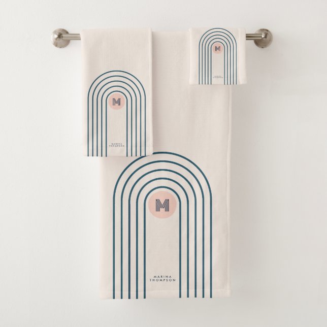 Pastel Retro Abstrakte geometrische Linien Arches Badhandtuch Set (Insitu)