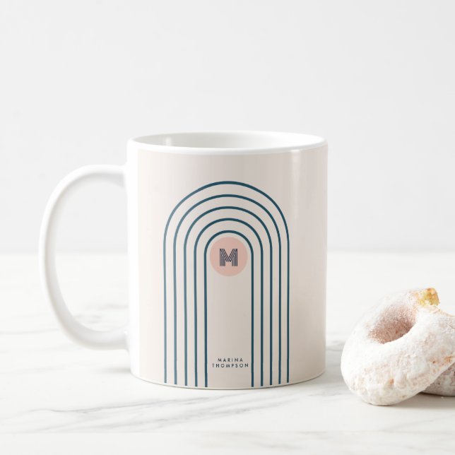 Pastel Retro Abstrakte geometrische Linien Arches Kaffeetasse (Mit Donut)