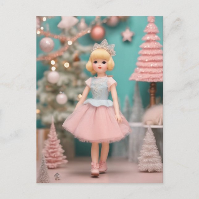 Pastel Retro Christmas Doll Postkarte (Vorderseite)