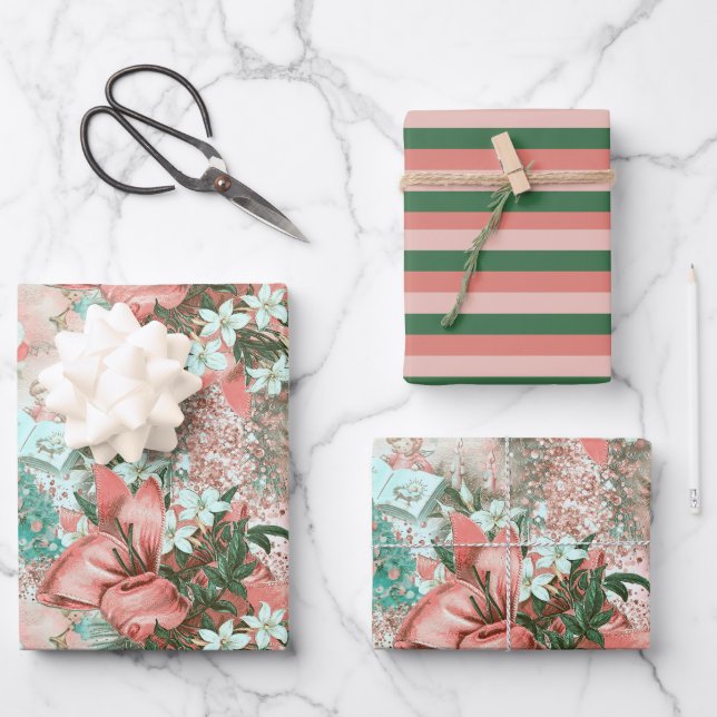 Pastel Retro Christmas Vignette Geschenkpapier Set (Vorderseite)