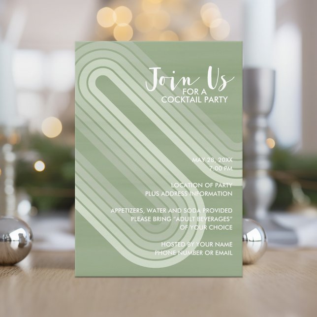 Pastel Retro Curvy Lines Juniper - Holiday Party Einladung (Holiday invitation with boho stripes and pastel colors.)