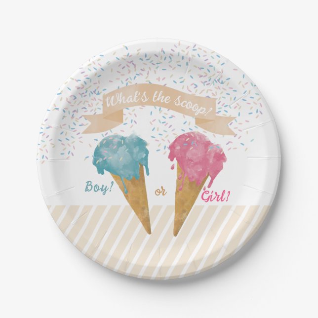 Pastel Retro Ice Cream Gender Reveal Party Pappteller (Vorderseite)