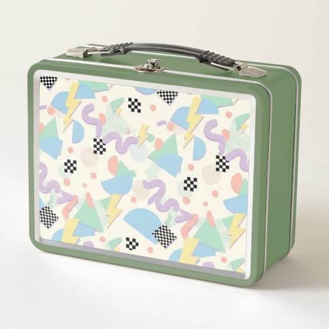 Pastel Retro Memphis Pattern Swirls Metall Brotdose (Vorderseite)