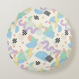 Pastel Retro Memphis Pattern Swirls Rundes Kissen