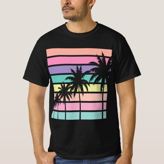 Pastel Retro Palm Tree, Palm Tree Beach  T-Shirt (Vorderseite)
