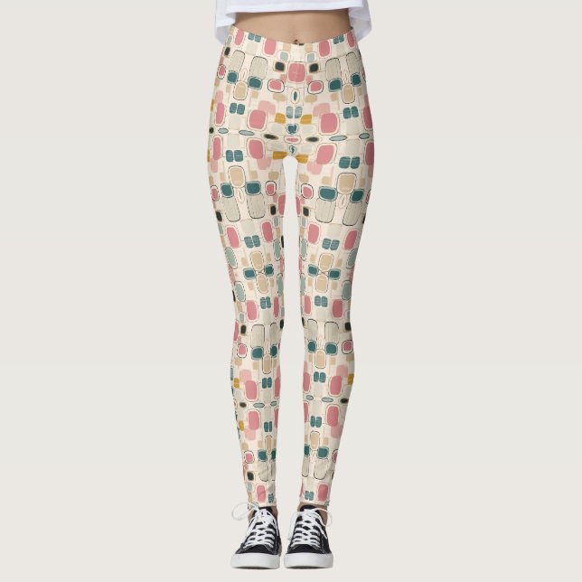 Pastel Retro Pattern | Abstract Pebble & Pod Leggings (Vorderseite)
