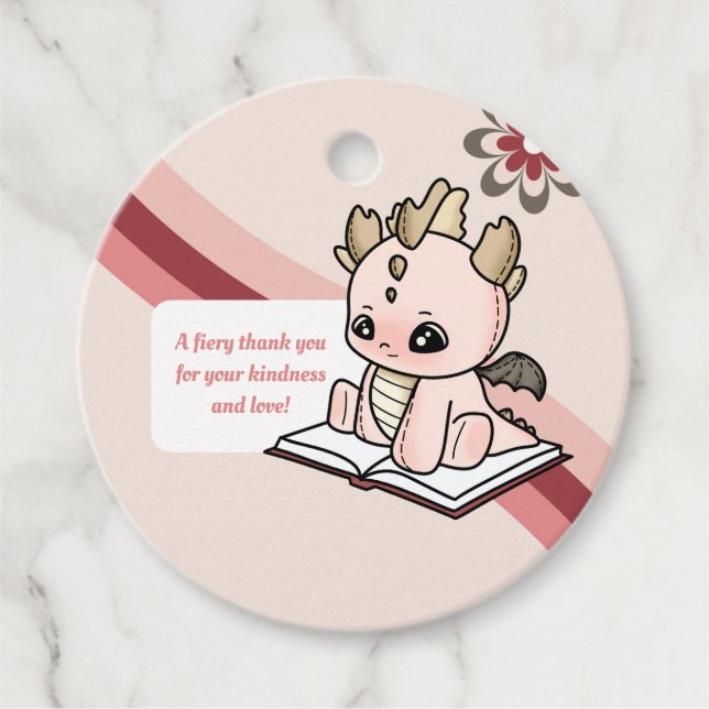 Pastel Retro Pink Brown Baby Dragon Danke Geschenkanhänger (Vorderseite)