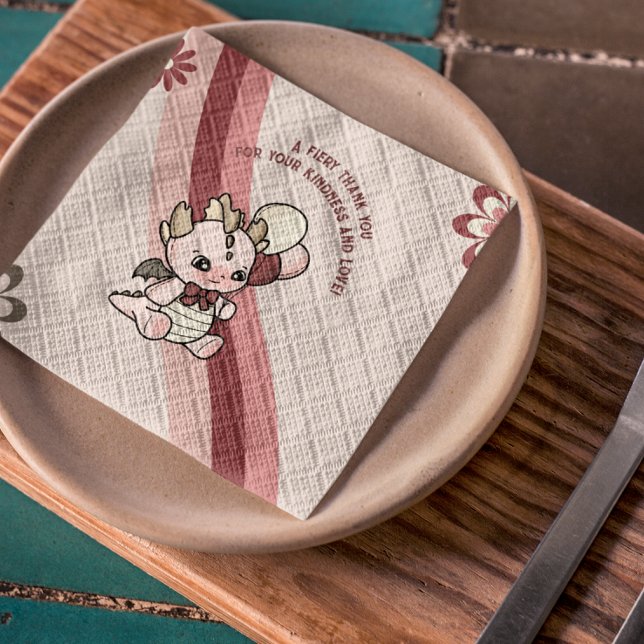 Pastel Retro Pink Niedlich Balloons Baby Dragon Serviette (Von Creator hochgeladen)