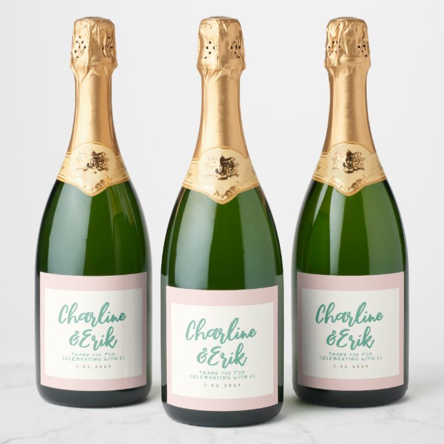 Pastel Retro Pinky Handwriting Hochzeit (Flaschen)
