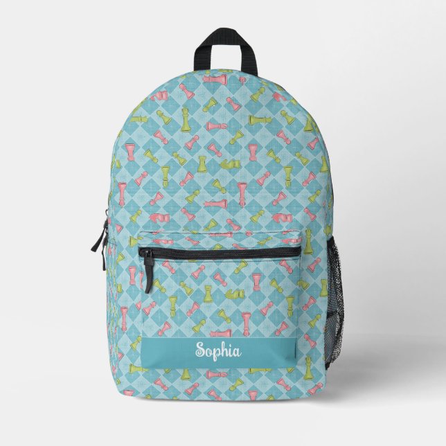 Pastel Retro Schachbrett Bedruckter Rucksack (Vorderseite)