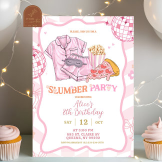 Pastel Retro Slumber Party Girl Birthday Einladung