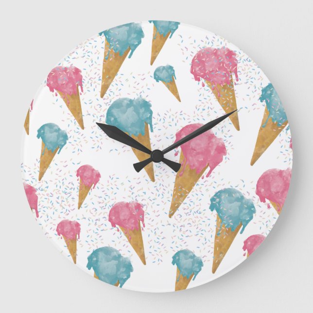 Pastel Retro Wasserfarben Ice Große Wanduhr (Vorderseite)