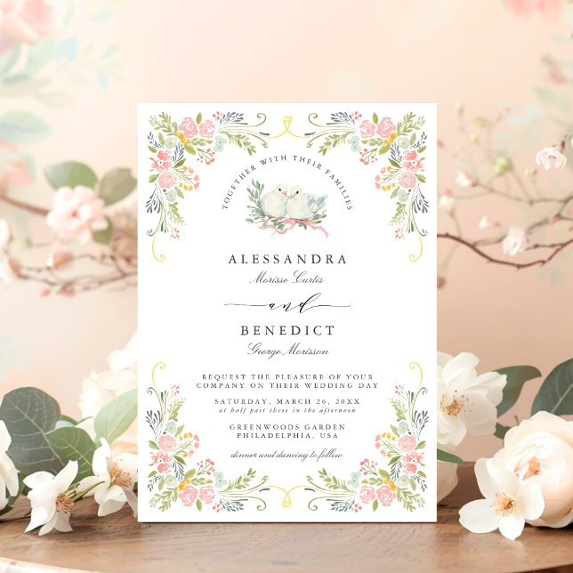 Pastel Rococo Garden Ornate Floral Wedding Einladung (Von Creator hochgeladen)