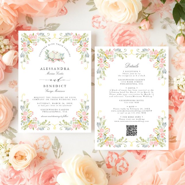 Pastel Rococo Garden Ornate Floral Wedding QR Einladung (Von Creator hochgeladen)