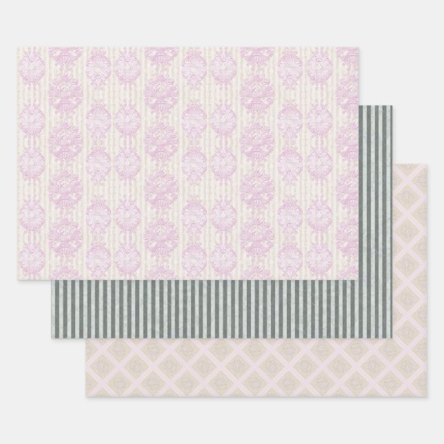 Pastel Rokoko Damask Stripe Wrapping Paper Sheets Geschenkpapier Set (Set)