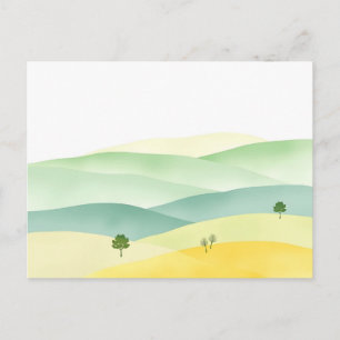 Pastel Rolling Hills Wasserfarbe mit verunreinigte Postkarte