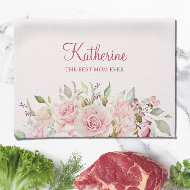 Pastel Rosa Blume Florenz Die beste Mama aller Zei Geschirrtuch (In situ)