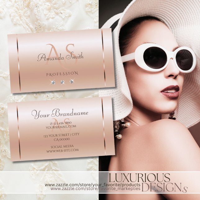 Pastel Rose Coral Shimmery Sparkle Jewels Initials Visitenkarte (Von Creator hochgeladen)