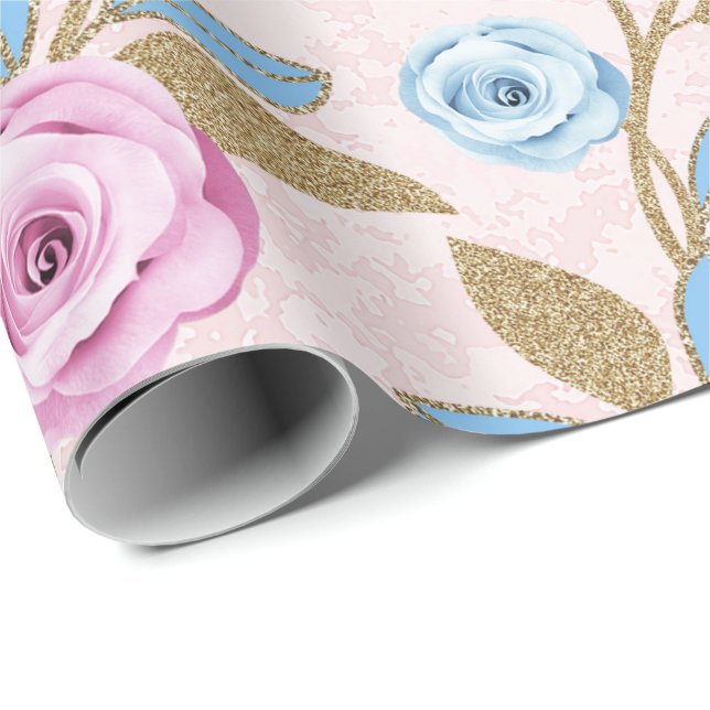 Pastel Rose Floral Gold Glitzer Barock Antonietta Geschenkpapier (Rolleneckpunkt)