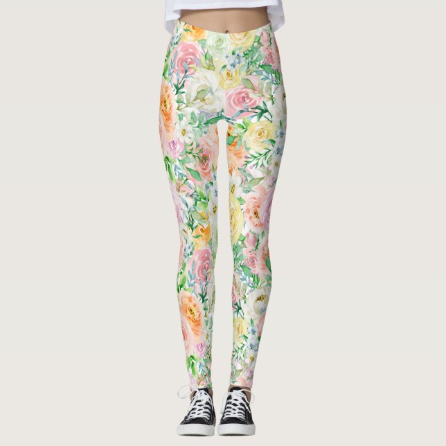 Pastel Rose Garden Leggings (Vorderseite)