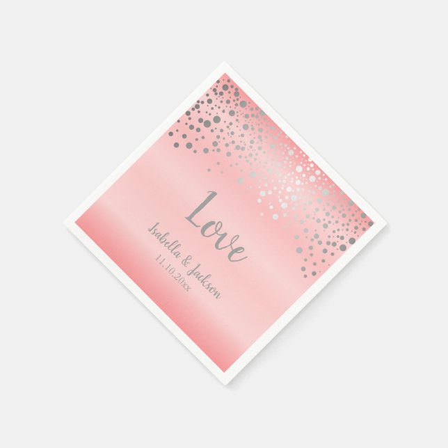 Pastel Rose Rosa und Silver Confetti Punkte Serviette (Ecke)