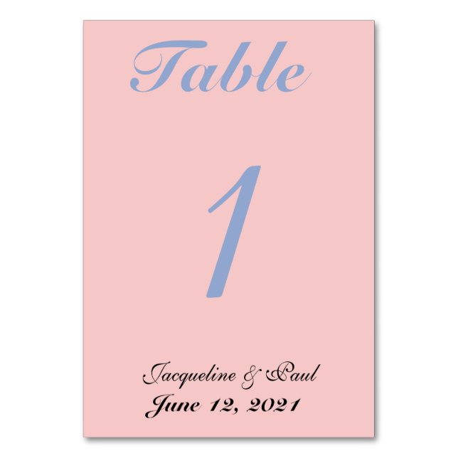Pastel Rose und Blue Wedding Reception Numbers Tischnummer (Vorderseite)