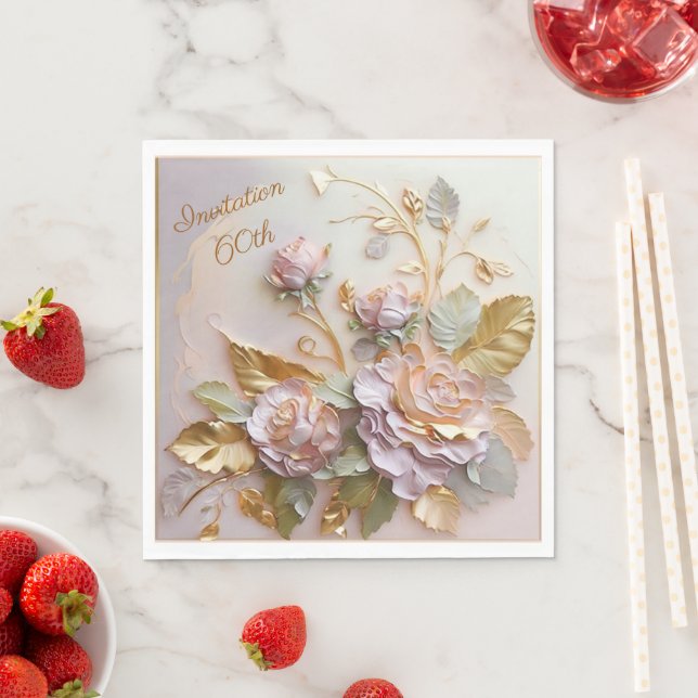 Pastel Rosegold Rose 60. Einladung Serviette (Beispiel)