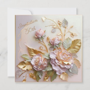 Pastel Rosegold Skulpturierte Rose 50. Save The Date