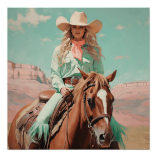 Pastel Roundup: Cowgirl Wall Art Poster