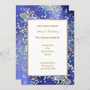 PASTEL ROYAL BLUE TEXTURED HOLOGRAPHIC INVITATION EINLADUNG