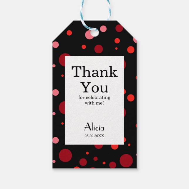 Pastel Ruby Cranberry Polka Dot Black Vielen Dank Geschenkanhänger (Vorderseite)