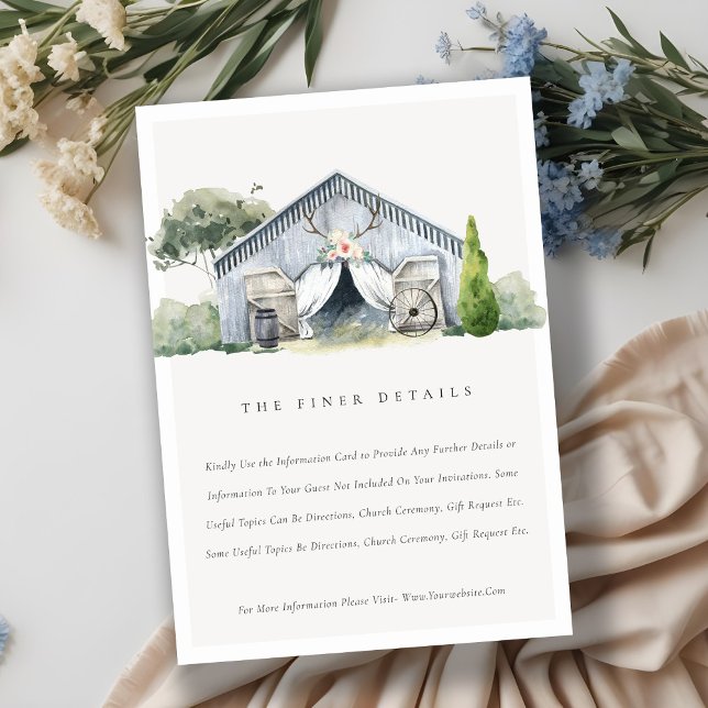 Pastel Rustic Barnyard Farm Thema Hochzeit Details Begleitkarte (Von Creator hochgeladen)
