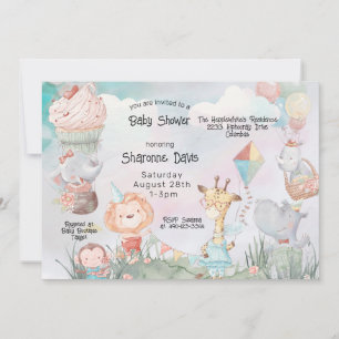Pastel Safari Tiere Personalisiert Babydusche Einladung