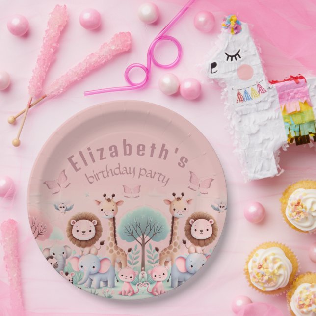 Pastel Safari - Wasserfarbene Jungtiere | Pappteller (Party)