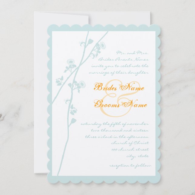 Pastel Sage Blue Snapdragon Coral Blume Hochzeit Einladung (Vorderseite)