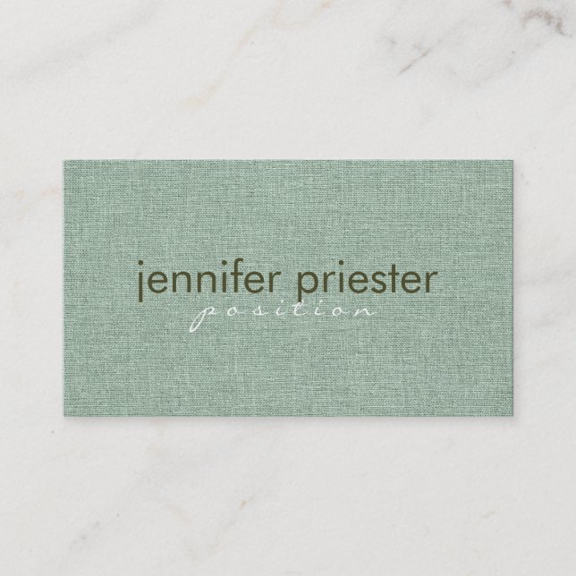 Pastel Sage Green Burlap Linnen Textur Visitenkarte (Vorderseite)