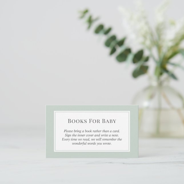 Pastel Sage Green Fall Babydusche Bücher für Baby Begleitkarte (Stehend Vorderseite)