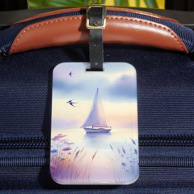 Pastel Sailboat Coastal Dreamscape Gepäckanhänger (Vorderseite Insitu 2)