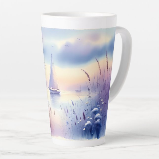 Pastel Sailboat Coastal Dreamscape Milchtasse (Rechte Ecke)