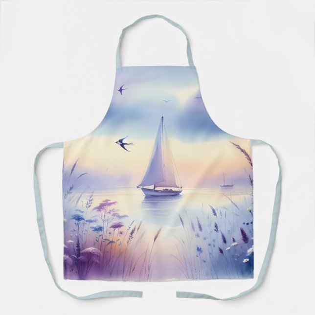 Pastel Sailboat Coastal Dreamscape Schürze (Vorderseite)
