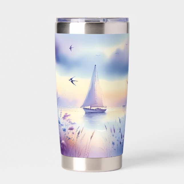 Pastel Sailboat Coastal Dreamscape Thermobecher (Vorderseite)