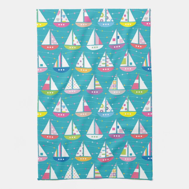 Pastel-Sailboat-Muster Handtuch (Vertikal)