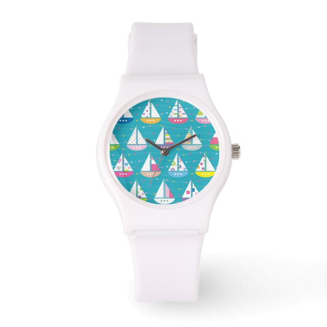 Pastel Sailboat Pattern Armbanduhr (Vorderseite)