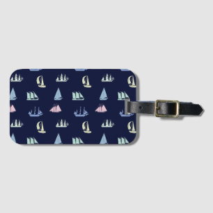 Pastel Sailboat Pattern in Midnight Blue Gepäckanhänger