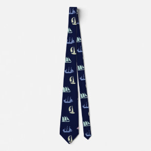 Pastel Sailboat Pattern in Midnight Blue Krawatte