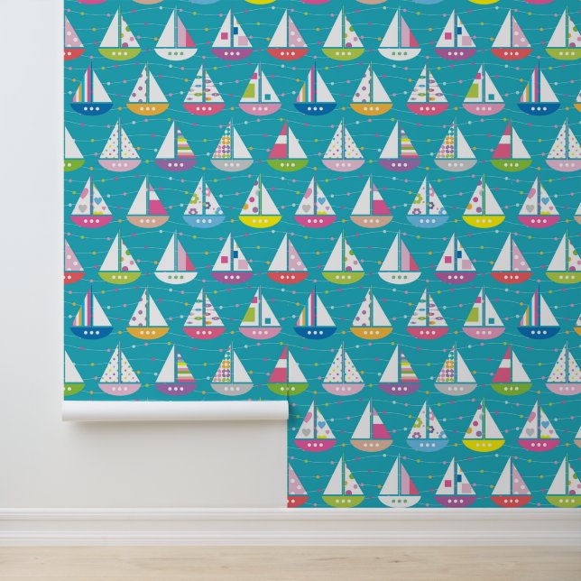 Pastel Sailboat Pattern Tapete (Anwendung)