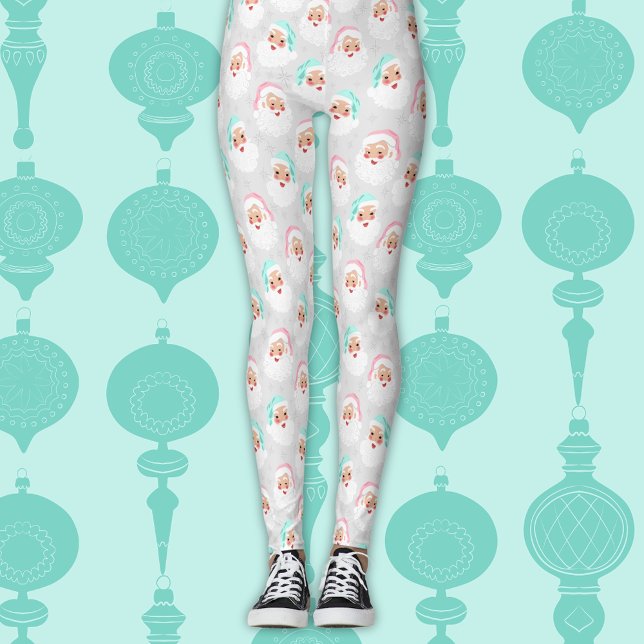 Pastel Santa Claus Faces Vintage Weihnachten Leggings (Von Creator hochgeladen)