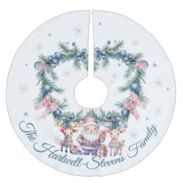 Pastel Santa mit seinem Rentier & Weihnachtsblatt Polyester Weihnachtsbaumdecke